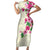 Hawaiian Hibiscus and Art Polynesian Tattoo Short Sleeve Bodycon Dress Beige Color