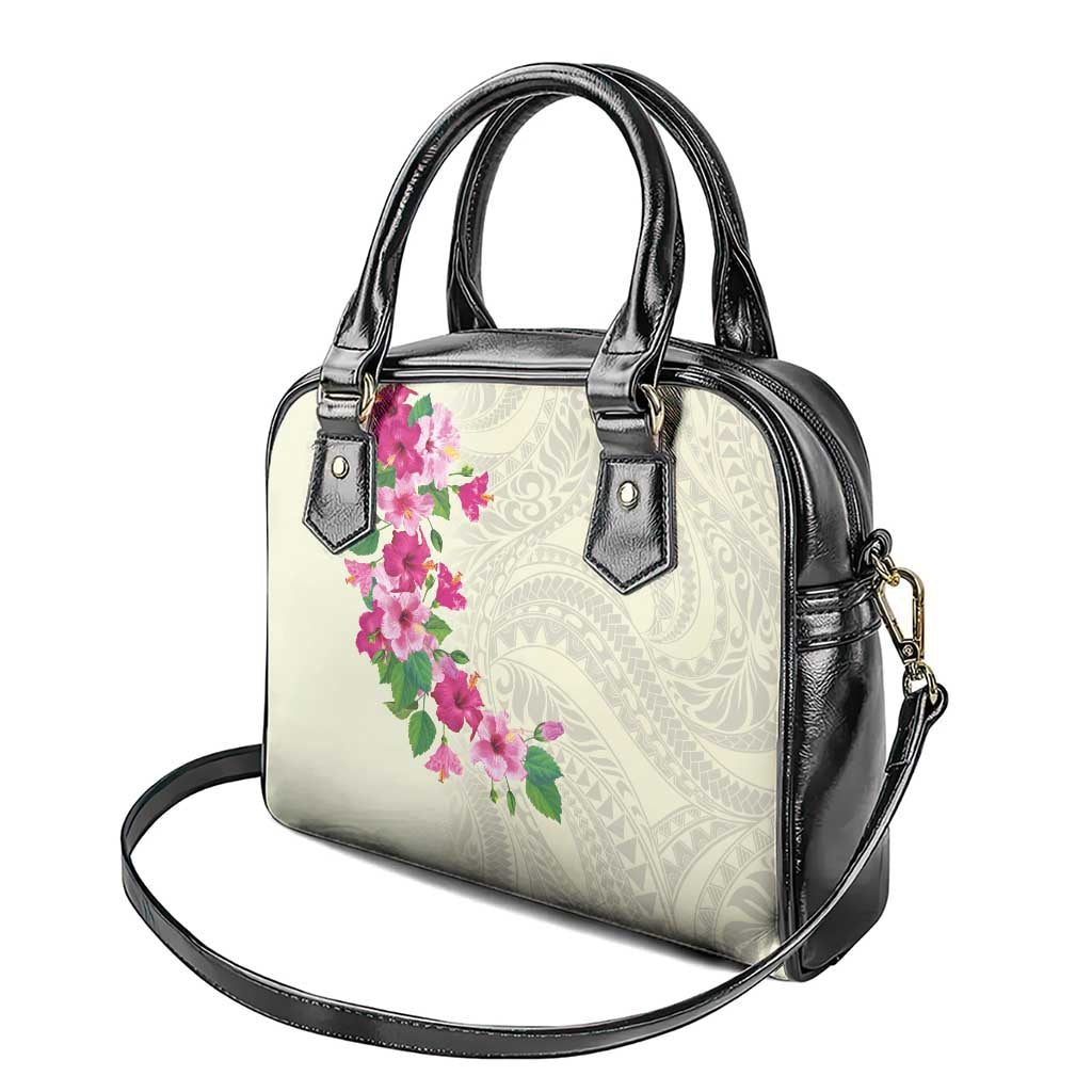 Hawaiian Hibiscus and Art Polynesian Tattoo Shoulder Handbag Beige Color LT03 - Polynesian Pride