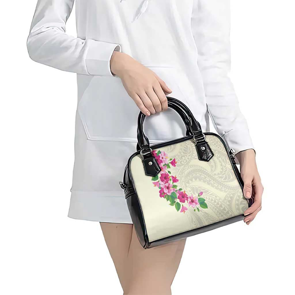 Hawaiian Hibiscus and Art Polynesian Tattoo Shoulder Handbag Beige Color LT03 - Polynesian Pride