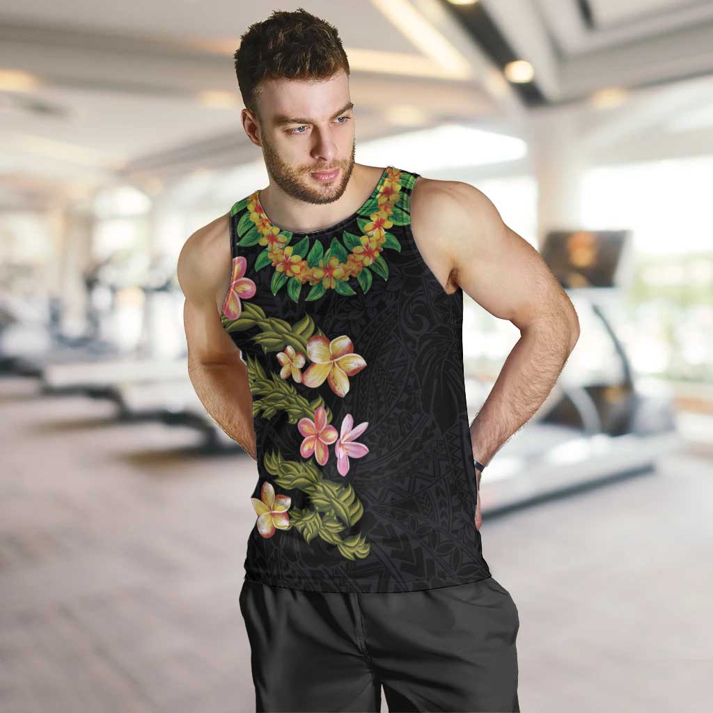 Hawaiian Lei Plumeria and Tropical Leaves Men Tank Top Watercolor Style