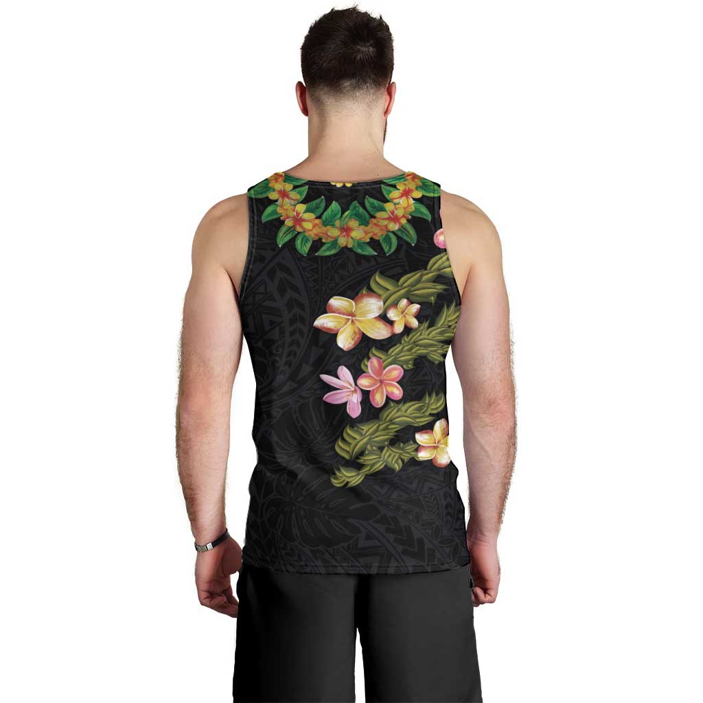 Hawaiian Lei Plumeria and Tropical Leaves Men Tank Top Watercolor Style LT03 - Polynesian Pride