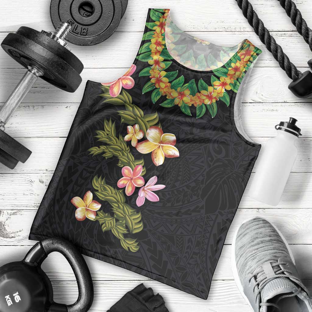 Hawaiian Lei Plumeria and Tropical Leaves Men Tank Top Watercolor Style LT03 - Polynesian Pride