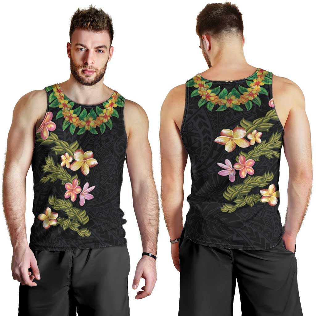 Hawaiian Lei Plumeria and Tropical Leaves Men Tank Top Watercolor Style LT03 - Polynesian Pride