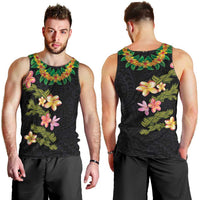 Hawaiian Lei Plumeria and Tropical Leaves Men Tank Top Watercolor Style LT03 - Polynesian Pride