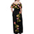 Hawaiian Lei Plumeria and Tropical Leaves Off Shoulder Maxi Dress Watercolor Style