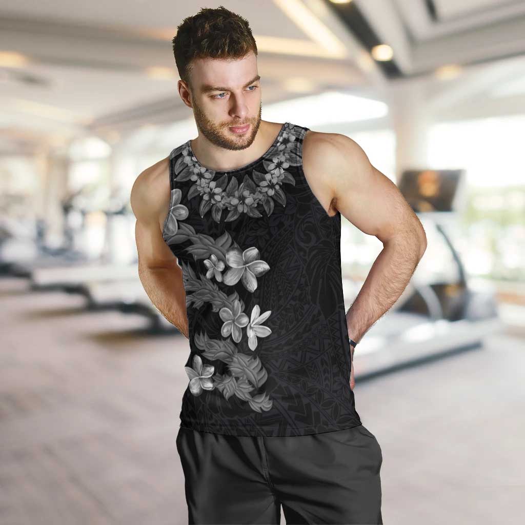 Hawaiian Lei Plumeria and Tropical Leaves Men Tank Top Watercolor Style-Grayscale