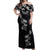 Hawaiian Lei Plumeria and Tropical Leaves Off Shoulder Maxi Dress Watercolor Style-Grayscale