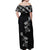 Hawaiian Lei Plumeria and Tropical Leaves Off Shoulder Maxi Dress Watercolor Style-Grayscale