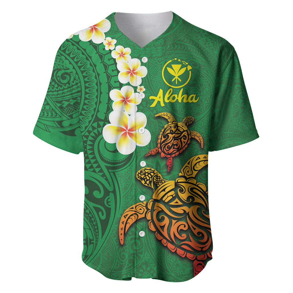 Hawaii Turtle Plumeria Flower Baseball Jersey Polynesian Pattern Green Color LT03 Green - Polynesian Pride