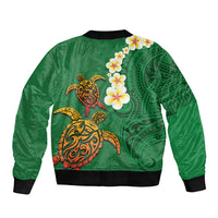Hawaii Turtle Plumeria Flower Bomber Jacket Polynesian Pattern Green Color LT03 - Polynesian Pride