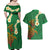 Hawaii Turtle Plumeria Flower Couples Matching Off Shoulder Maxi Dress and Hawaiian Shirt Polynesian Pattern Green Color