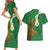 Hawaii Turtle Plumeria Flower Couples Matching Short Sleeve Bodycon Dress and Hawaiian Shirt Polynesian Pattern Green Color