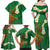 Hawaii Turtle Plumeria Flower Family Matching Off Shoulder Maxi Dress and Hawaiian Shirt Polynesian Pattern Green Color