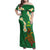 Hawaii Turtle Plumeria Flower Family Matching Off Shoulder Maxi Dress and Hawaiian Shirt Polynesian Pattern Green Color