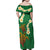 Hawaii Turtle Plumeria Flower Family Matching Off Shoulder Maxi Dress and Hawaiian Shirt Polynesian Pattern Green Color