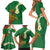 Hawaii Turtle Plumeria Flower Family Matching Short Sleeve Bodycon Dress and Hawaiian Shirt Polynesian Pattern Green Color