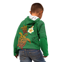 Hawaii Turtle Plumeria Flower Kid Hoodie Polynesian Pattern Green Color LT03 - Polynesian Pride