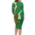 Hawaii Turtle Plumeria Flower Long Sleeve Bodycon Dress Polynesian Pattern Green Color