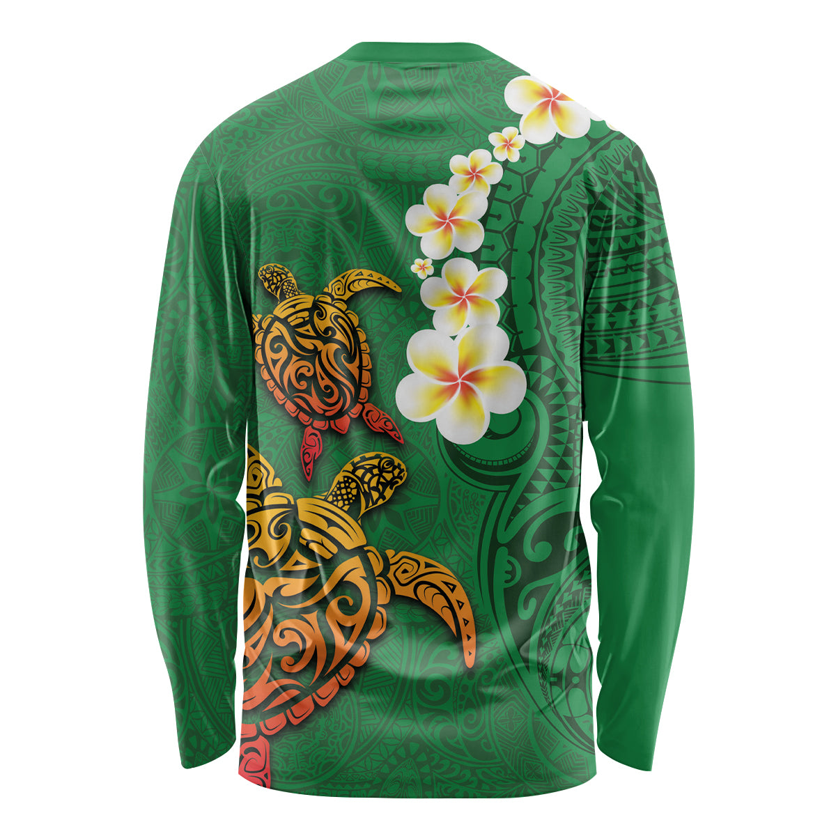 Hawaii Turtle Plumeria Flower Long Sleeve Shirt Polynesian Pattern Green Color LT03 - Polynesian Pride