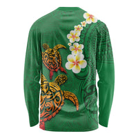 Hawaii Turtle Plumeria Flower Long Sleeve Shirt Polynesian Pattern Green Color LT03 - Polynesian Pride
