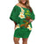 Hawaii Turtle Plumeria Flower Off Shoulder Short Dress Polynesian Pattern Green Color