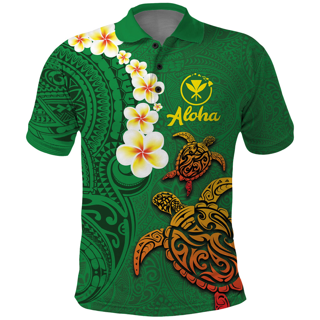 Hawaii Turtle Plumeria Flower Polo Shirt Polynesian Pattern Green Color LT03 Green - Polynesian Pride