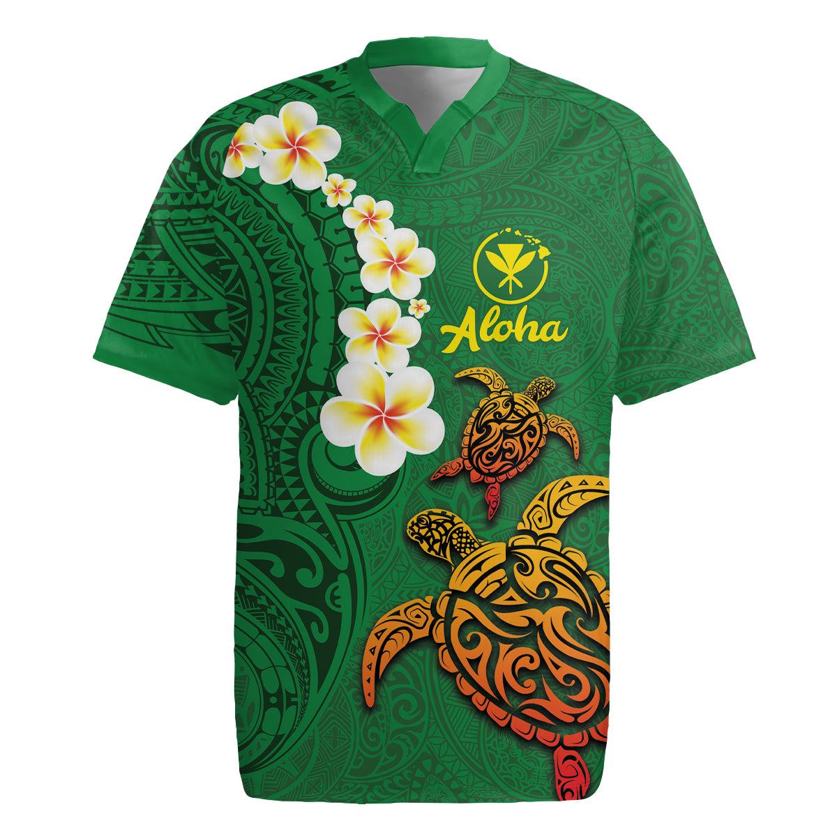 Hawaii Turtle Plumeria Flower Rugby Jersey Polynesian Pattern Green Color LT03 Green - Polynesian Pride