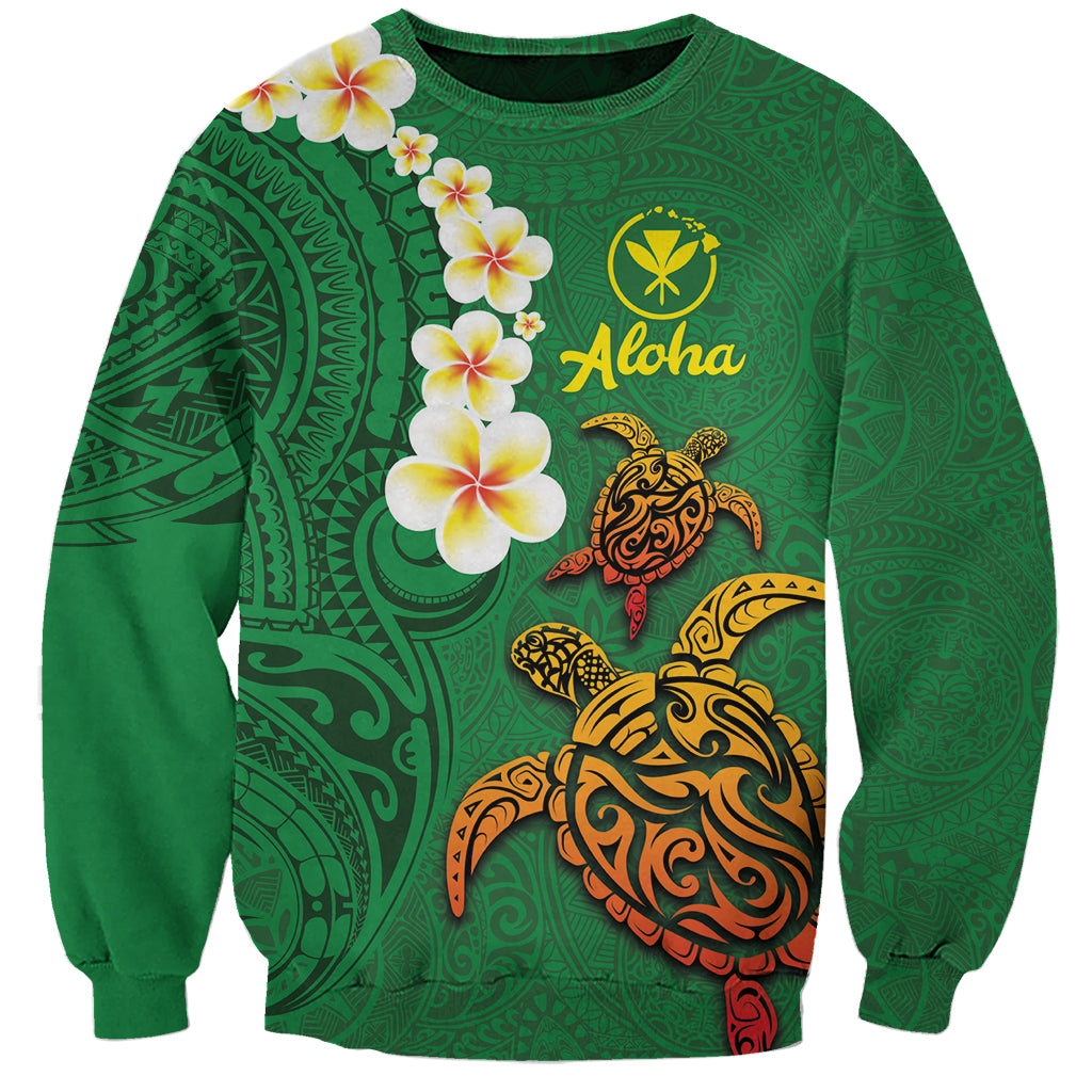 Hawaii Turtle Plumeria Flower Sweatshirt Polynesian Pattern Green Color LT03 Unisex Green - Polynesian Pride