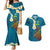 Hawaii Turtle Plumeria Flower Couples Matching Mermaid Dress and Hawaiian Shirt Polynesian Pattern Blue Color