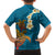 Hawaii Turtle Plumeria Flower Family Matching Long Sleeve Bodycon Dress and Hawaiian Shirt Polynesian Pattern Blue Color