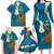 Hawaii Turtle Plumeria Flower Family Matching Long Sleeve Bodycon Dress and Hawaiian Shirt Polynesian Pattern Blue Color