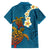 Hawaii Turtle Plumeria Flower Family Matching Long Sleeve Bodycon Dress and Hawaiian Shirt Polynesian Pattern Blue Color