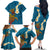 Hawaii Turtle Plumeria Flower Family Matching Off The Shoulder Long Sleeve Dress and Hawaiian Shirt Polynesian Pattern Blue Color