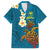 Hawaii Turtle Plumeria Flower Family Matching Off Shoulder Maxi Dress and Hawaiian Shirt Polynesian Pattern Blue Color