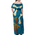 Hawaii Turtle Plumeria Flower Family Matching Off Shoulder Maxi Dress and Hawaiian Shirt Polynesian Pattern Blue Color