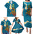 Hawaii Turtle Plumeria Flower Family Matching Puletasi and Hawaiian Shirt Polynesian Pattern Blue Color