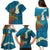 Hawaii Turtle Plumeria Flower Family Matching Puletasi and Hawaiian Shirt Polynesian Pattern Blue Color