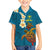 Hawaii Turtle Plumeria Flower Family Matching Puletasi and Hawaiian Shirt Polynesian Pattern Blue Color