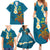 Hawaii Turtle Plumeria Flower Family Matching Summer Maxi Dress and Hawaiian Shirt Polynesian Pattern Blue Color