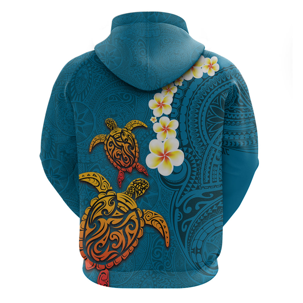 Hawaii Turtle Plumeria Flower Hoodie Polynesian Pattern Blue Color LT03 - Polynesian Pride