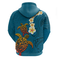 Hawaii Turtle Plumeria Flower Hoodie Polynesian Pattern Blue Color LT03 - Polynesian Pride