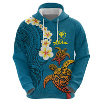 Hawaii Turtle Plumeria Flower Hoodie Polynesian Pattern Blue Color LT03 - Polynesian Pride