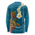 Hawaii Turtle Plumeria Flower Long Sleeve Shirt Polynesian Pattern Blue Color