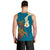 Hawaii Turtle Plumeria Flower Men Tank Top Polynesian Pattern Blue Color