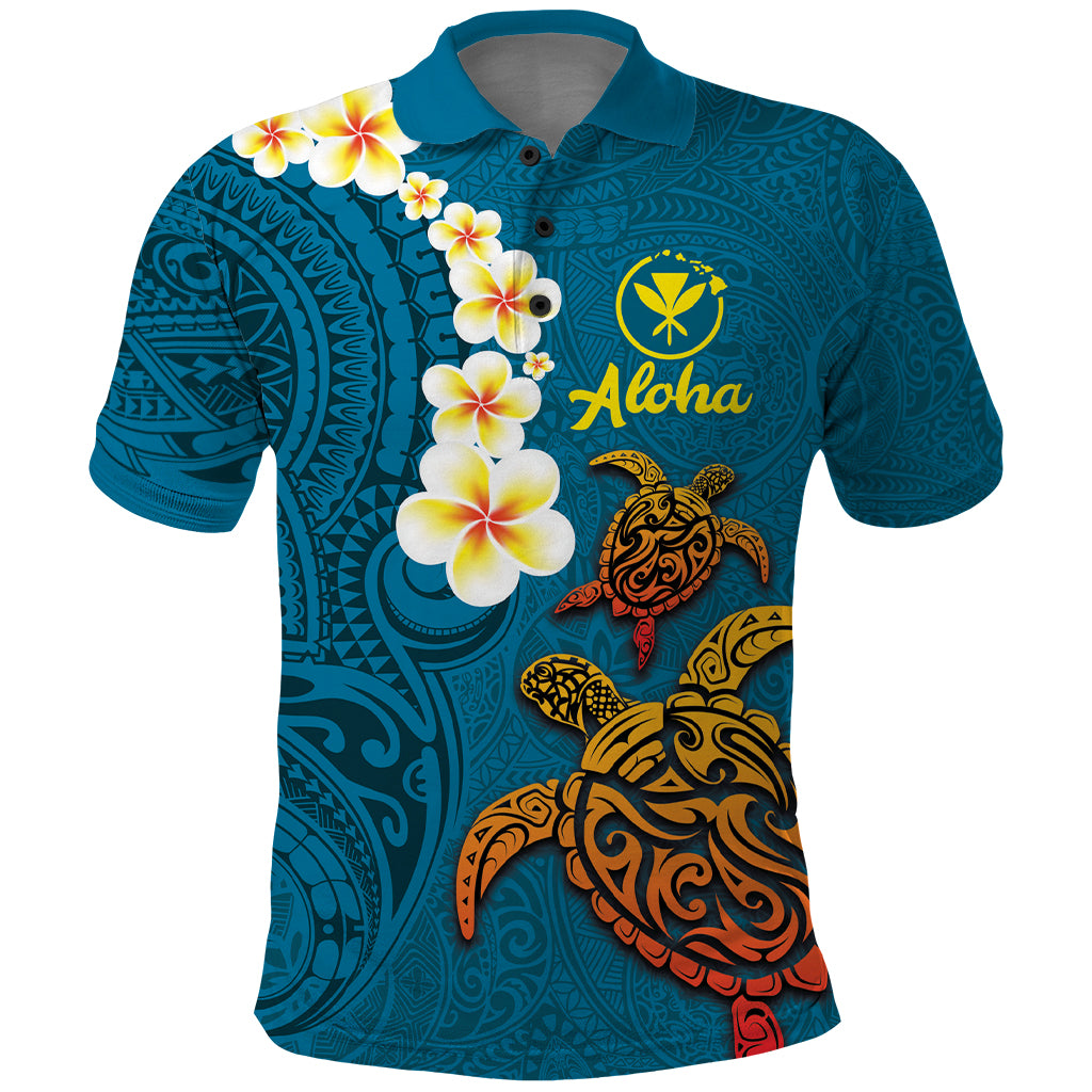 Hawaii Turtle Plumeria Flower Polo Shirt Polynesian Pattern Blue Color LT03 Blue - Polynesian Pride