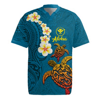 Hawaii Turtle Plumeria Flower Rugby Jersey Polynesian Pattern Blue Color LT03 Blue - Polynesian Pride