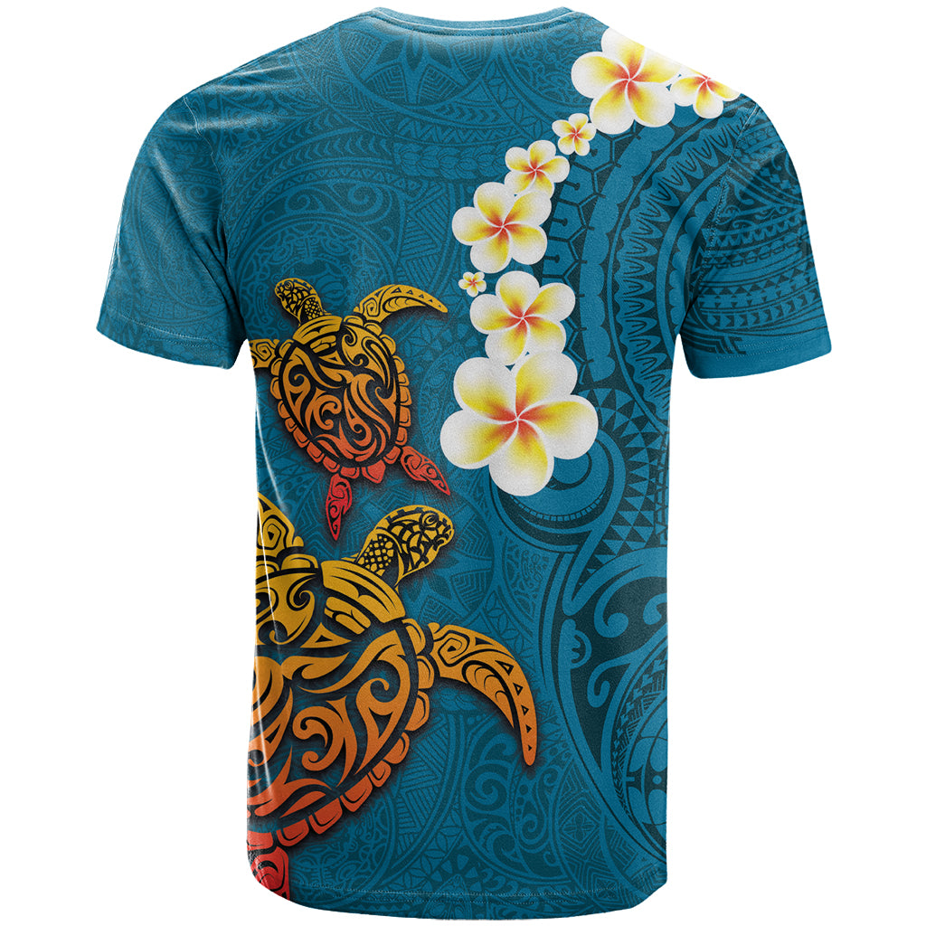 Hawaii Turtle Plumeria Flower T Shirt Polynesian Pattern Blue Color LT03 - Polynesian Pride