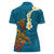 Hawaii Turtle Plumeria Flower Women Polo Shirt Polynesian Pattern Blue Color