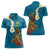 Hawaii Turtle Plumeria Flower Women Polo Shirt Polynesian Pattern Blue Color