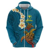 Hawaii Turtle Plumeria Flower Zip Hoodie Polynesian Pattern Blue Color LT03 - Polynesian Pride
